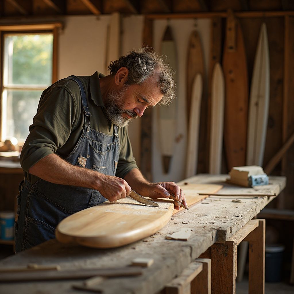 Craftsman shaping a surfboard