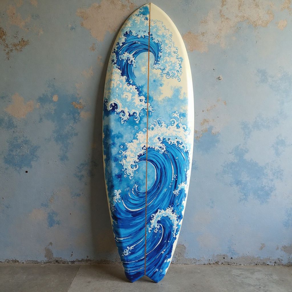 Custom painted longboard surfboard
